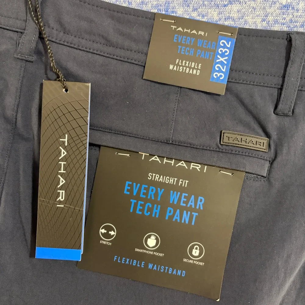 Tahari Every Wear Tech Pant Mens 32x32 Navy Straight Fit Flexible Waist Golf NEW